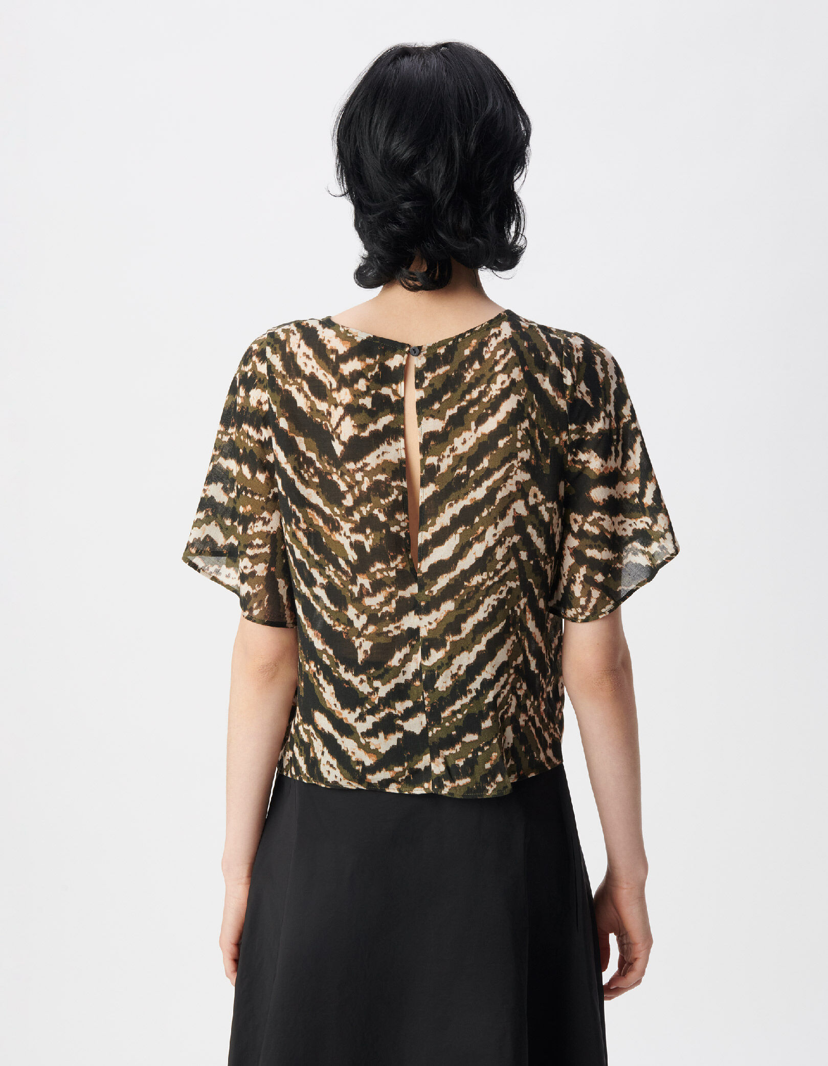 Top kaki imprimé army manches papillon Femme