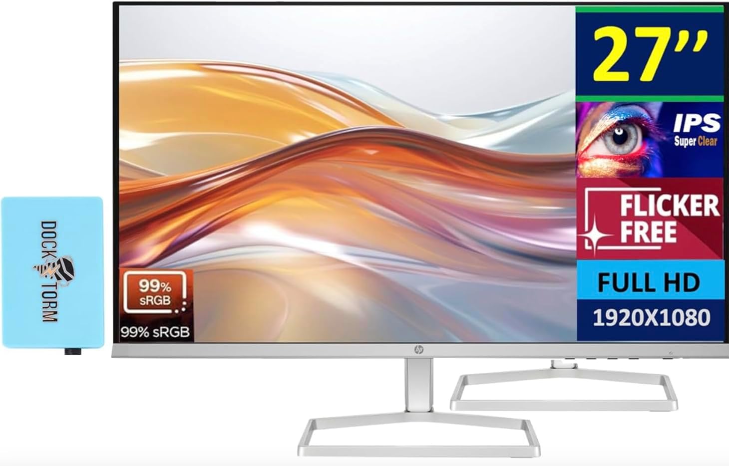 HP 27 FHD IPS (1920x1080) Monitor Bundle with Docztorm Dock  100Hz Refresh Rate  2X HDMI 1.4  1x VGA  Flicker-Free  Anti-Glare  Ideal for Home & Business  White/Silver (2026 Latest Model) (2 Pack)