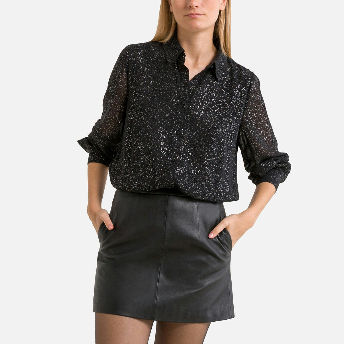 Chemise effet brillant, dos plissé