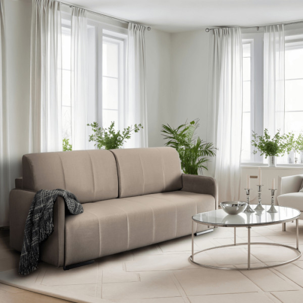 Sofa Kanapa Rozkładana z Funkcją Spania Wersalka Dwuosobowa Beżowa IBIZA