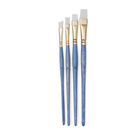 White Flat and Angular Taklon Brushes 4 Pack