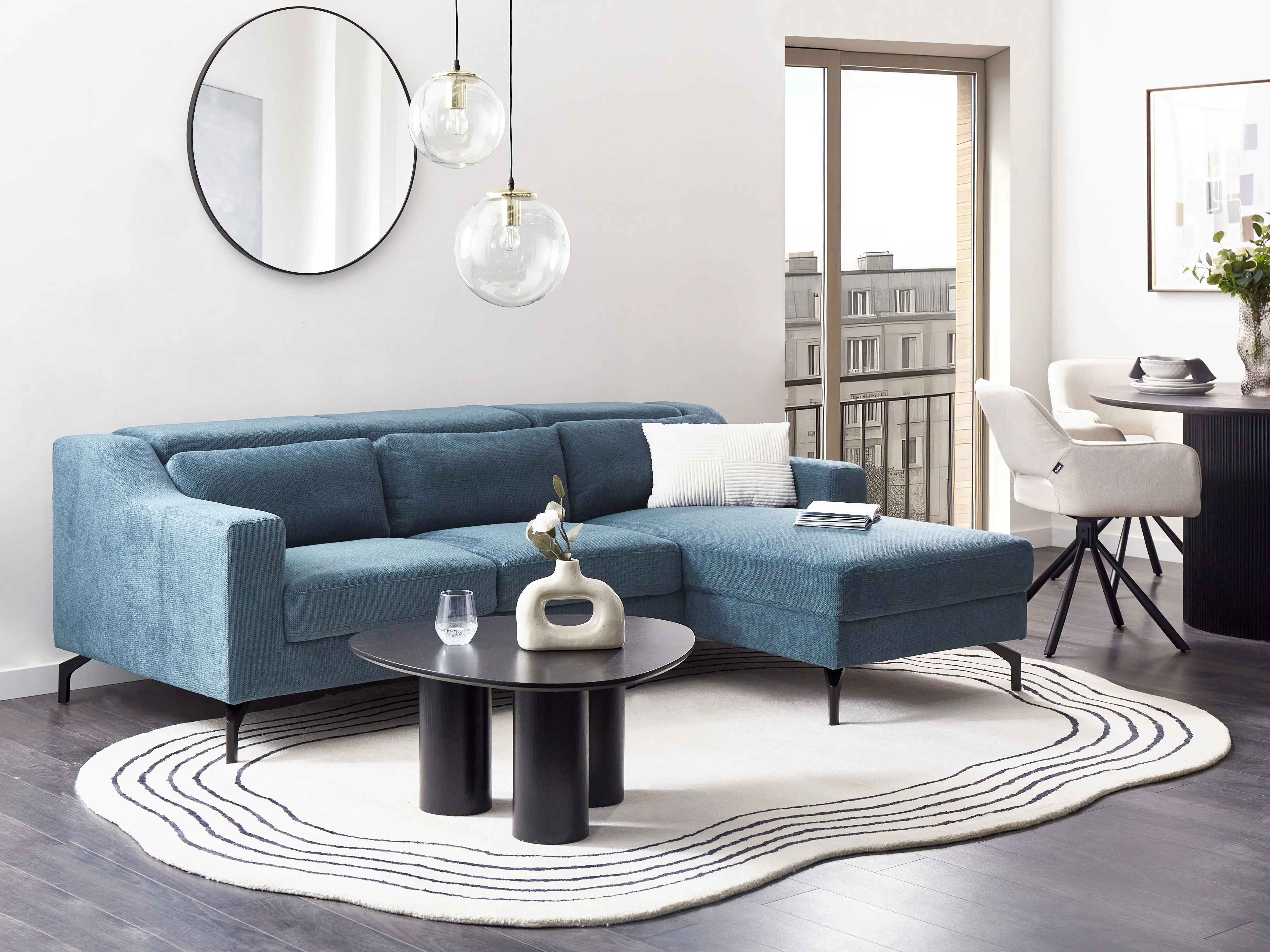Corner Sofa 4 Seater GLOSLI Fabric Navy Blue Left Hand