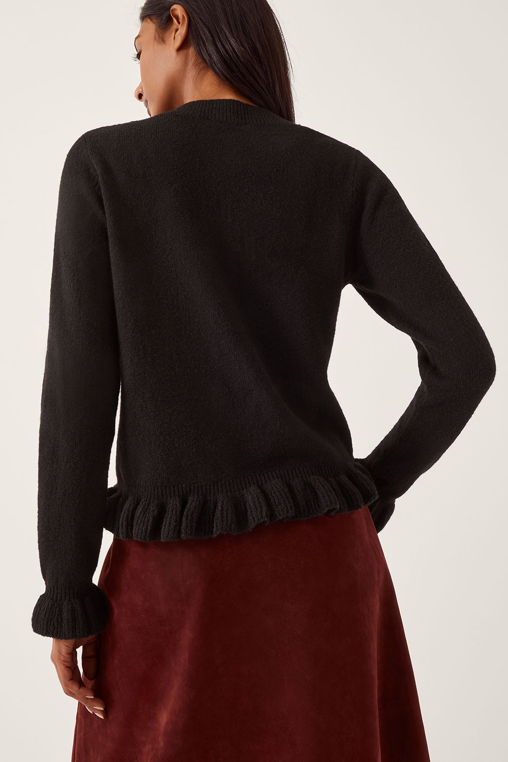 Monsoon Rina Ruffle Cardigan Black