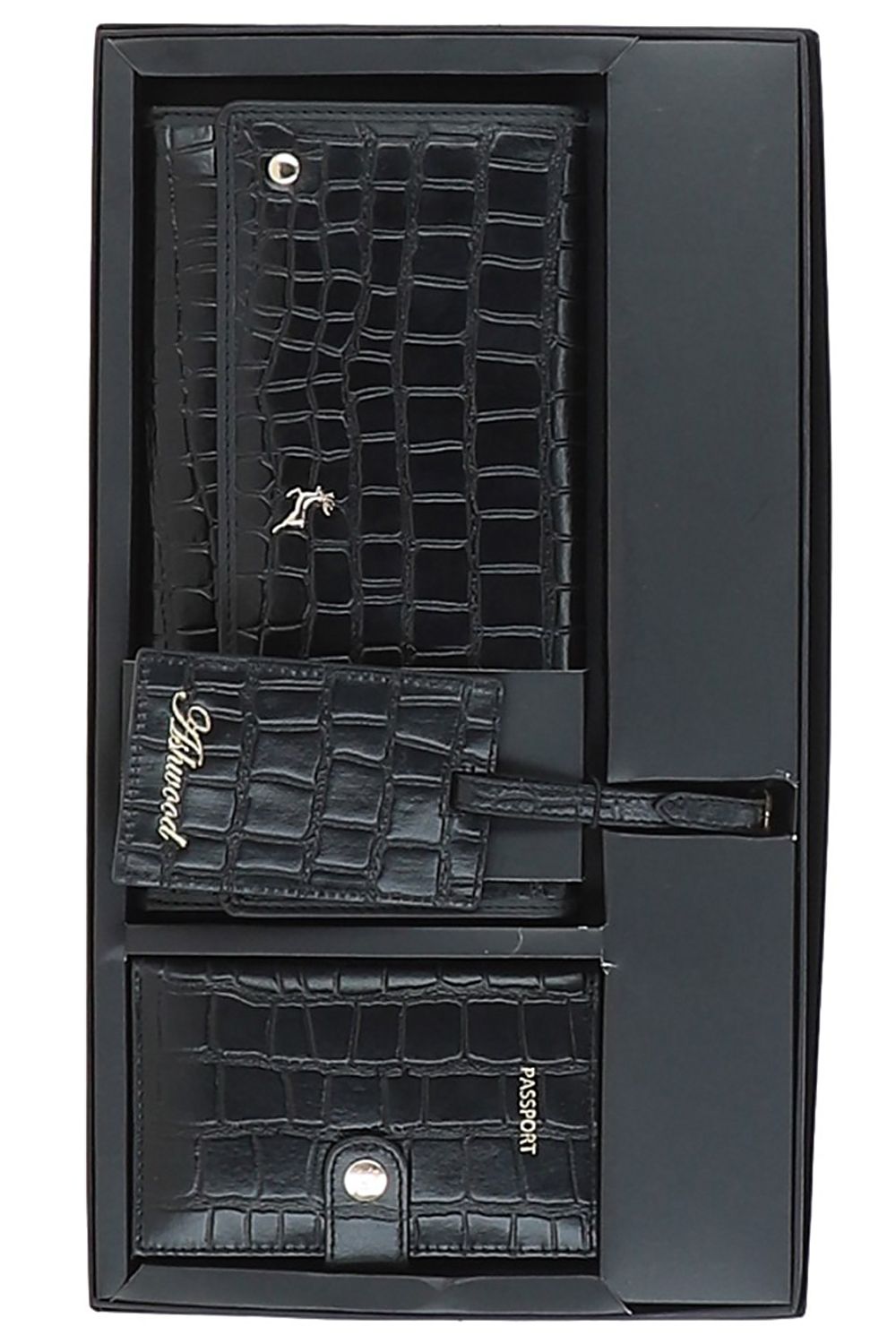 Ashwood Leather Wise Tour' Croc Print Real Leather Gift Travel Set