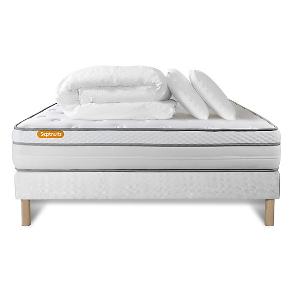 Pack sommier tapissier matelasRessorts ensachés et mémoire de forme avec couette et oreillers