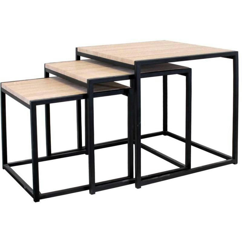 - Tables carrées gigognes métal et bois (lot de 3) noir