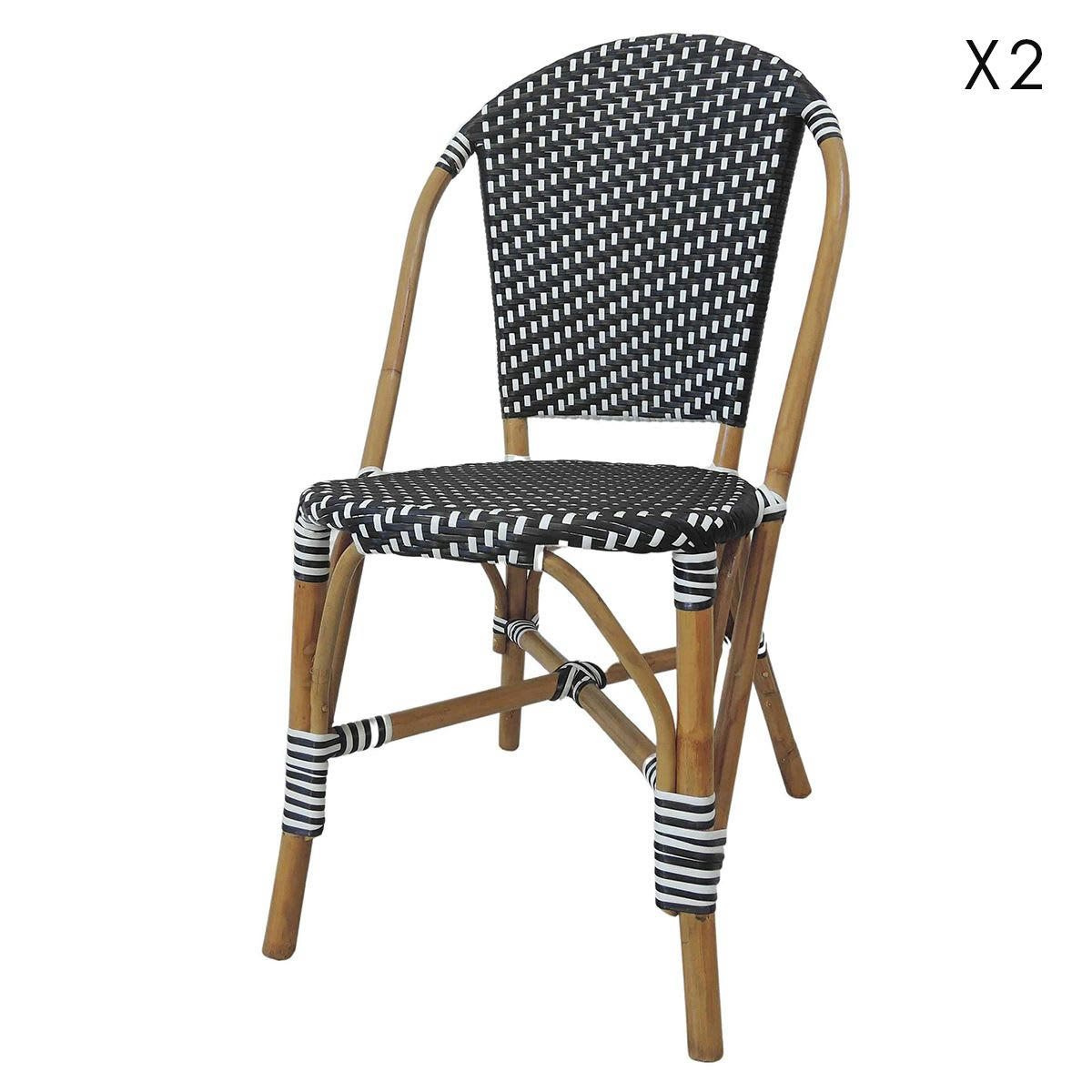 - Set de 2 chaises bistro en rotin tressé