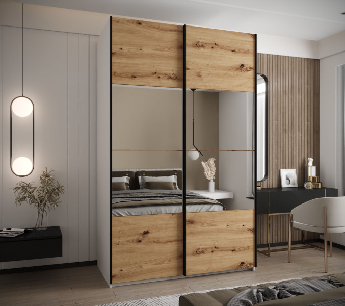 Szafa przesuwna 64 wysoka Lux 4 150 biały artisan czarny