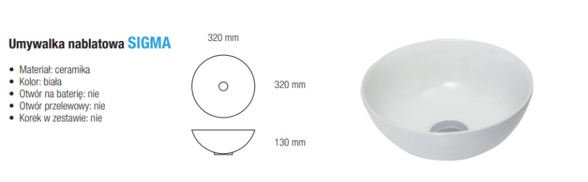 Umywalka Nablatowa Ceramiczna Okrągła Biała Sigma