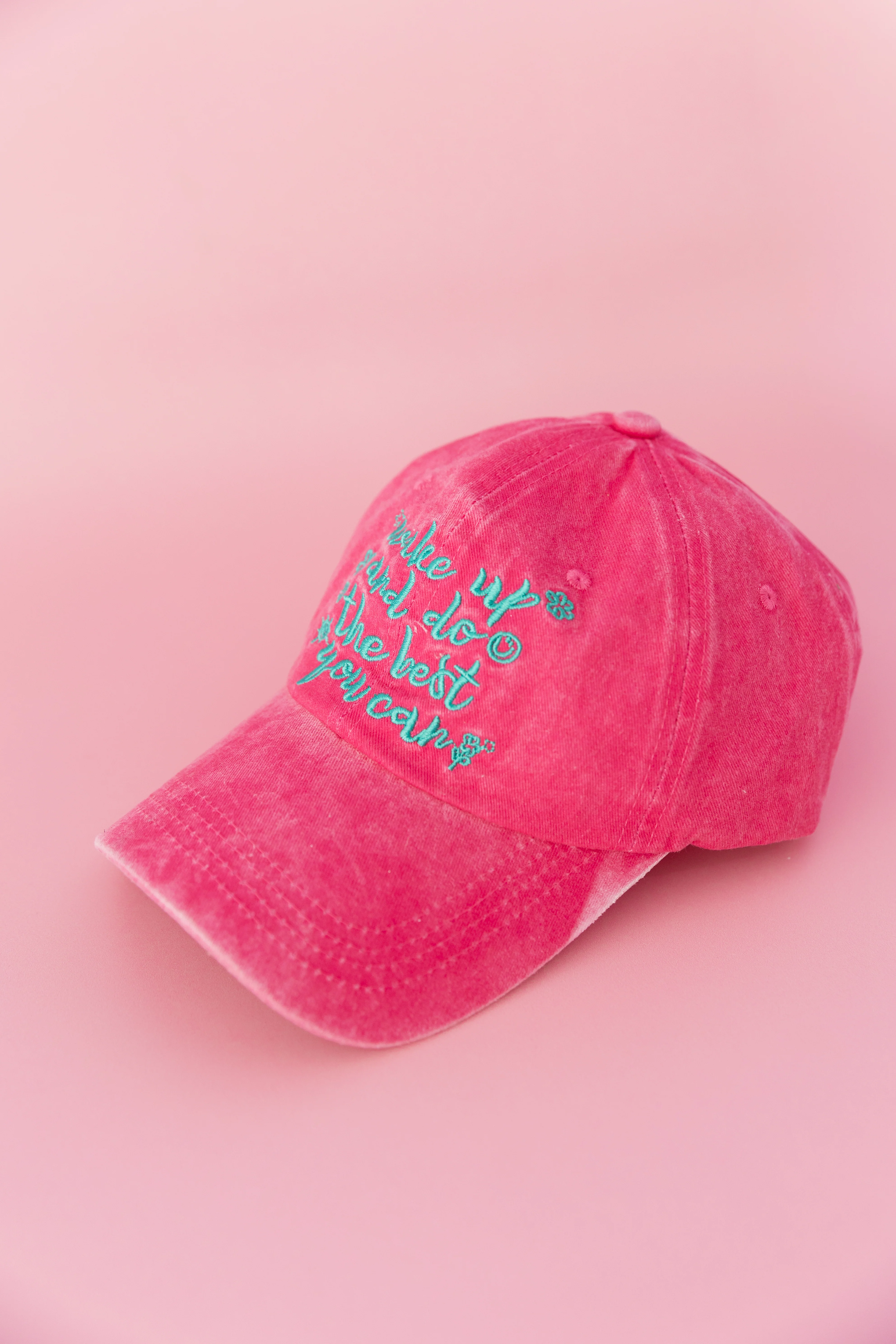 Essentials Slogan Cap in Show Up Magenta