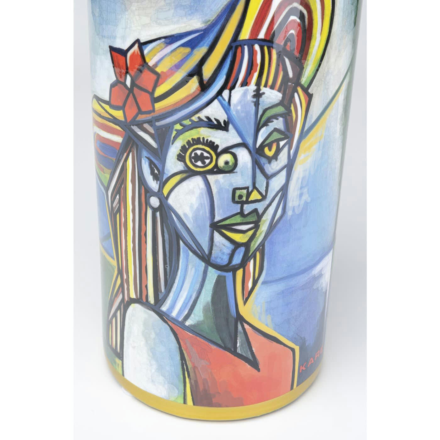 GRAFFITI ART - Vase visage femme déstructuré en céramique bleue H40