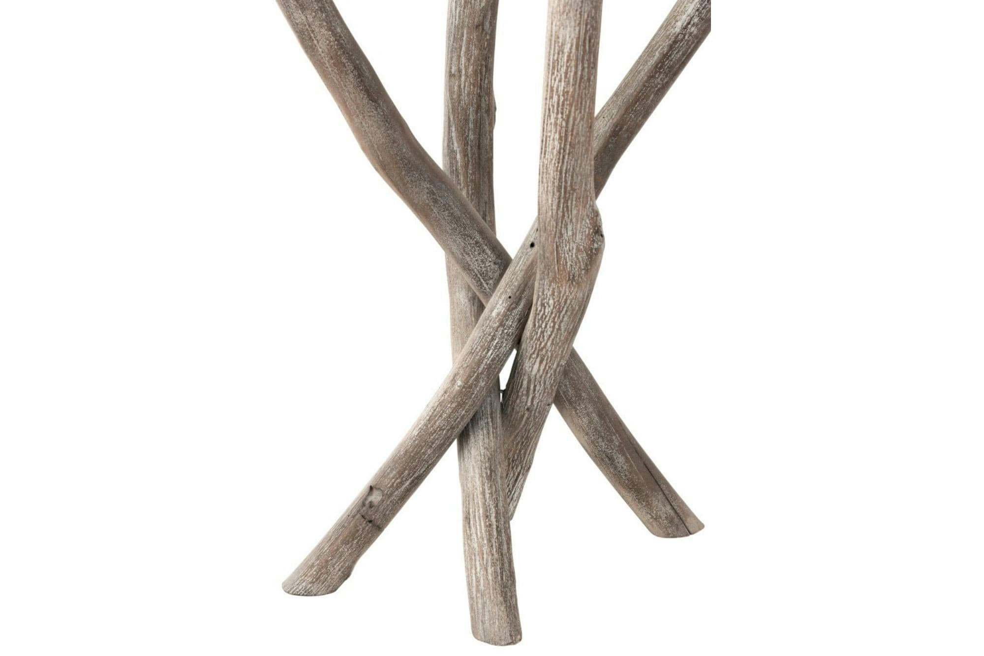 NOÉ - Bout de canapé rond en verre et bois flotté