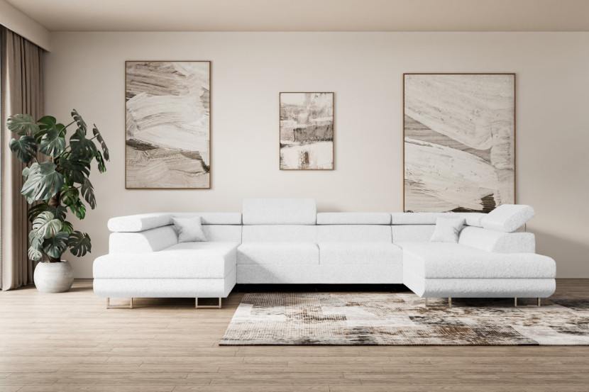 Narożnik z funkcją spania i pojemnikiem GUSA-U 342x202x107 cm Biały