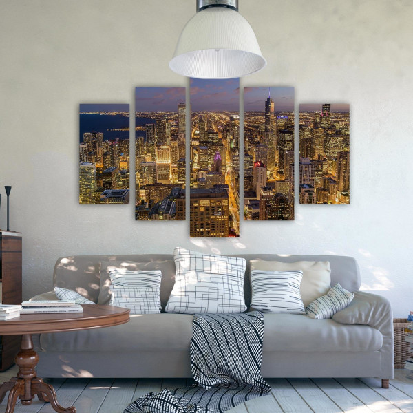 Feeby Obraz 5 częściowy na płótnie Chicago nocą 100x70