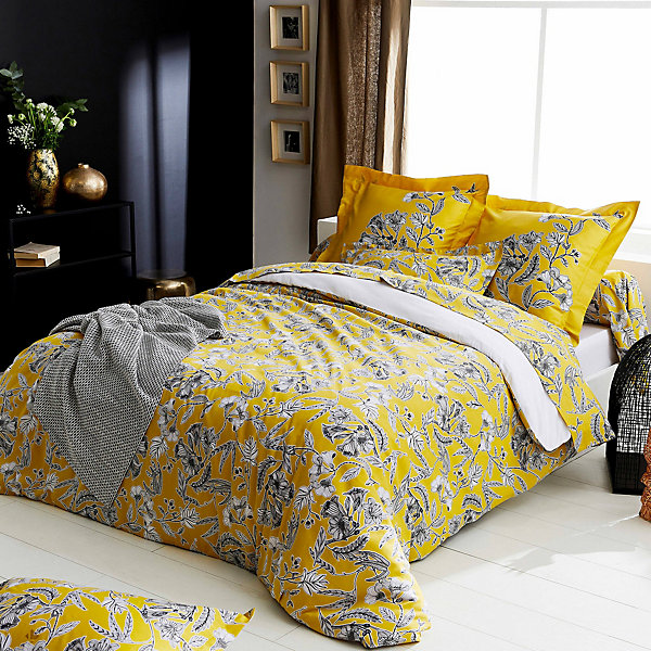 Housse de couette 140x200 cm satin de coton BOTANIC jaune soleil
