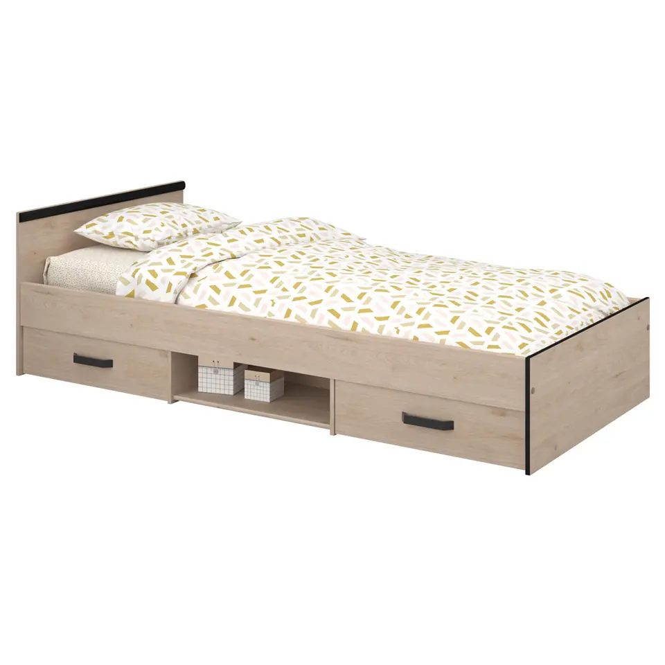 Bed Natan incl. lades - eiken/zwart - 90x200 cm