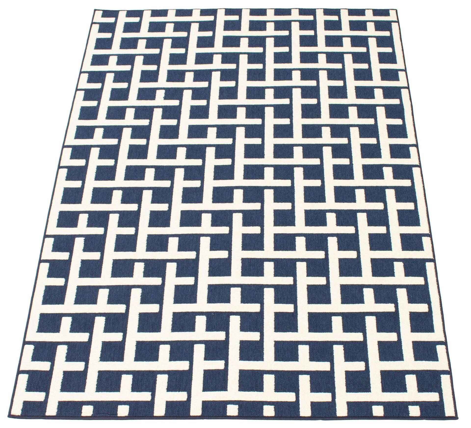 ECARPET Villa Indoor/Outdoor Geometric Area Rug, Light Blue/Ivorry, Assorted Sizes