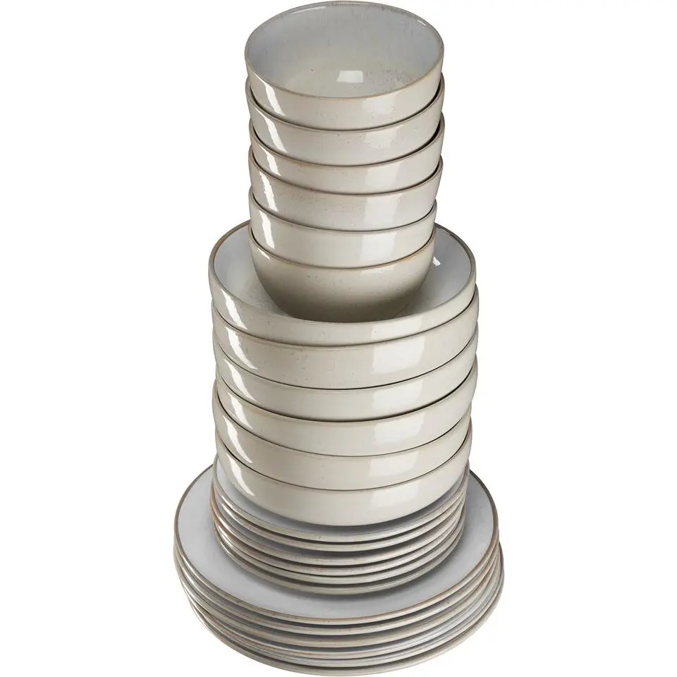 tectake Serviesset Mare van aardewerk, voor 6 personen, Grijs