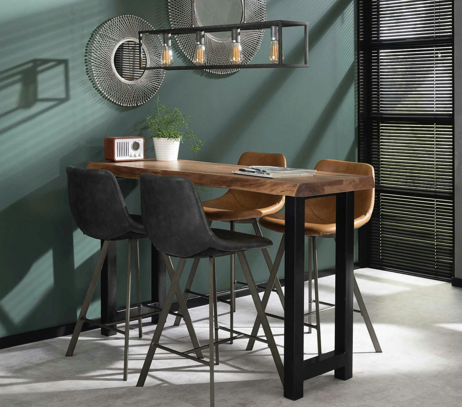 AUSTIN - Table haute de repas bois et acier L150