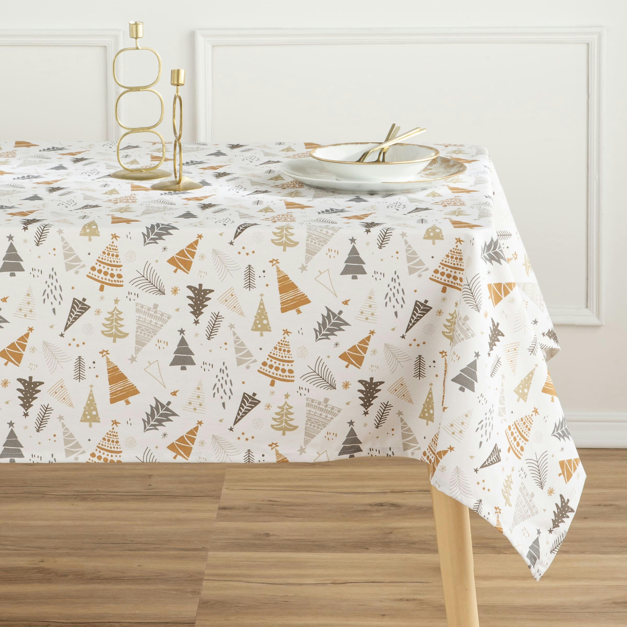 COLLECTION DE NOËL IMPRIMÉE - Nappe en coton antitâche dessin de nöel blanc 140x140 cm