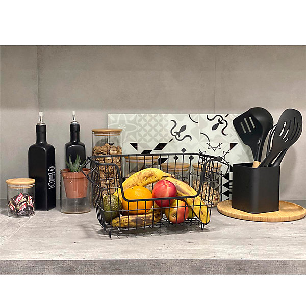 Panier de rangement filaire en métal noir l. 38 cm