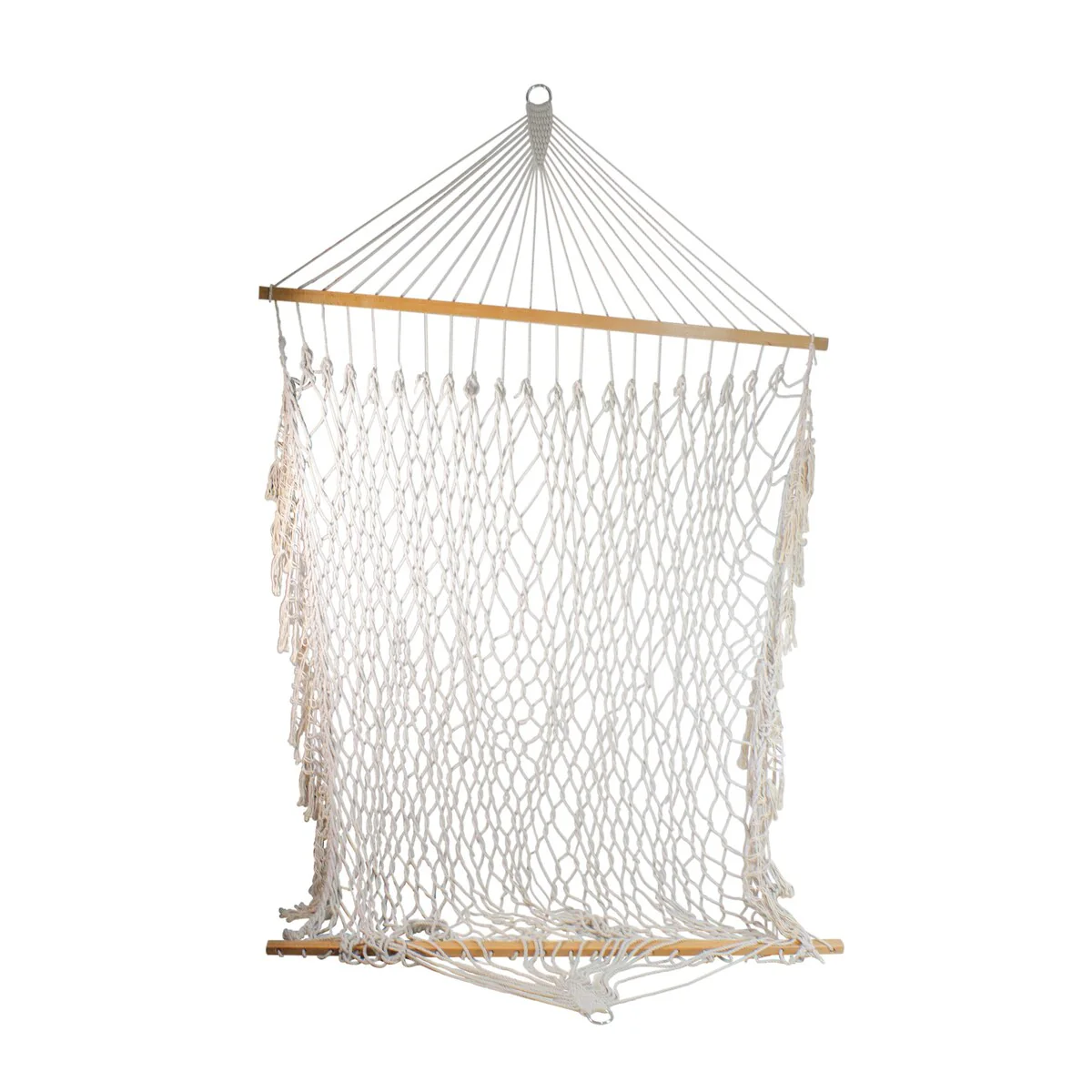 74 White Lattice Macrame Rope Hammock with Wooden Bars - 76