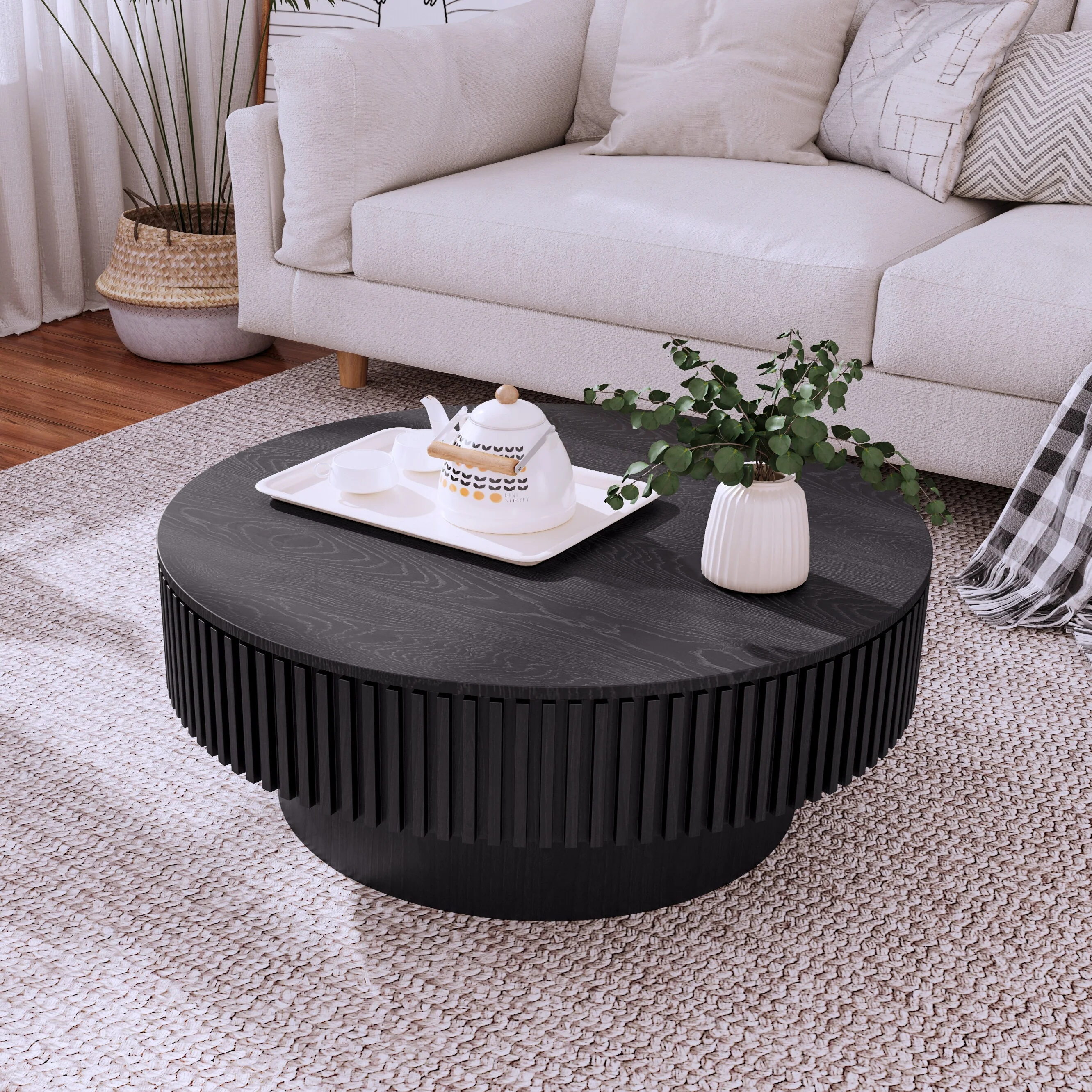Round Coffee Table With Storage Solid Wood Veneered Modern Coffee Table Accent Tea Table