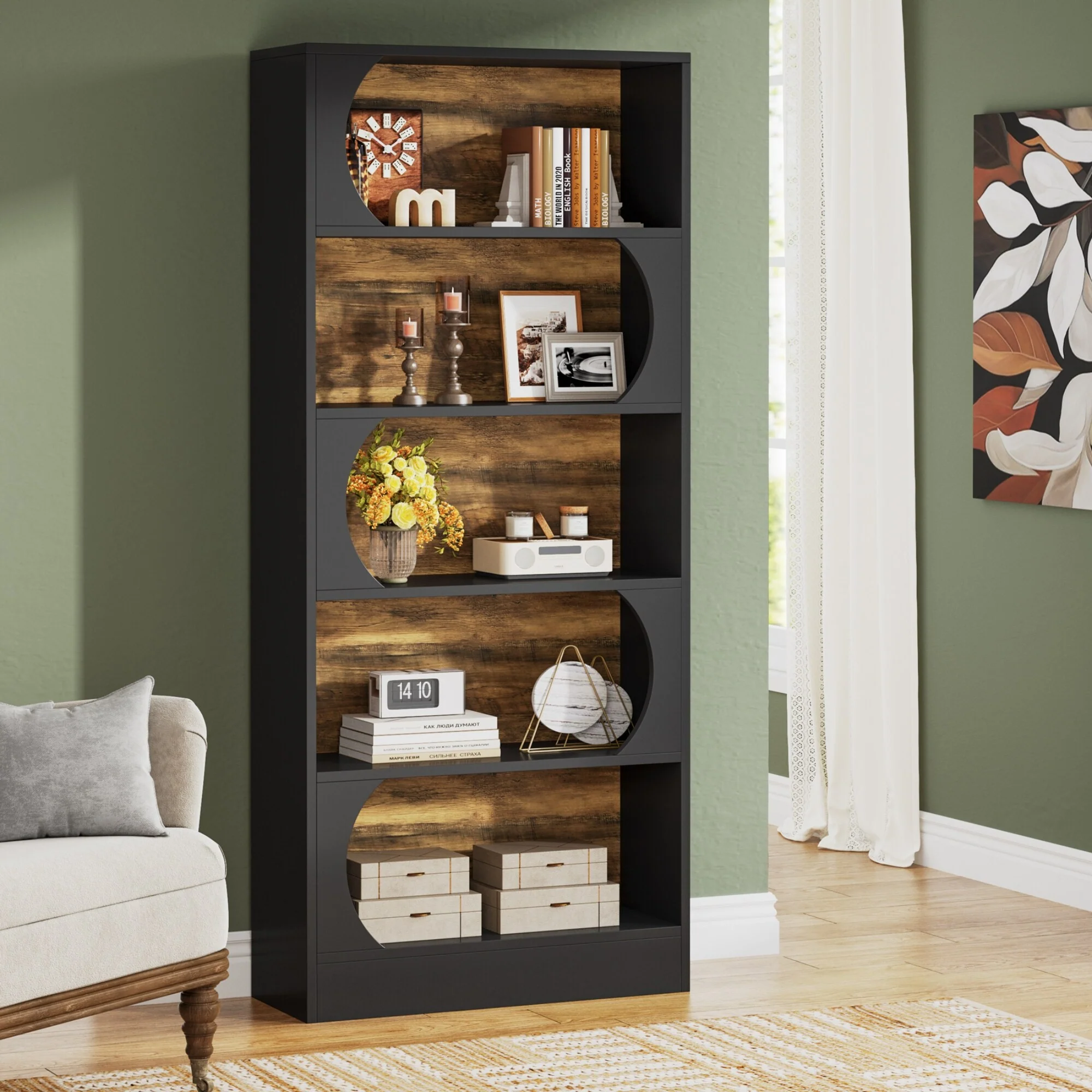 Modern Wooden 6-Tier Bookcase, 71-Inch Tall Freestanding Book Shelves - 11.8D x 31.5W x 70.85H