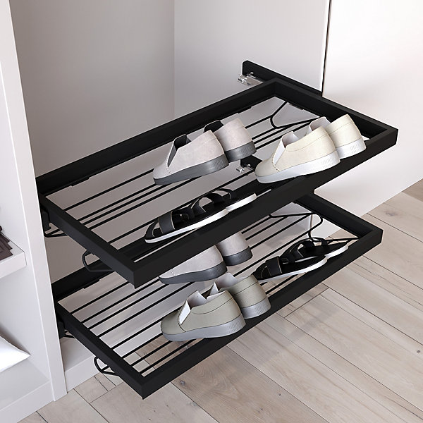 Emuca Kit de rangement de chaussures en métal et cadre coulissant à fermeture souple pour armoire, réglable, module 600mm, Noir