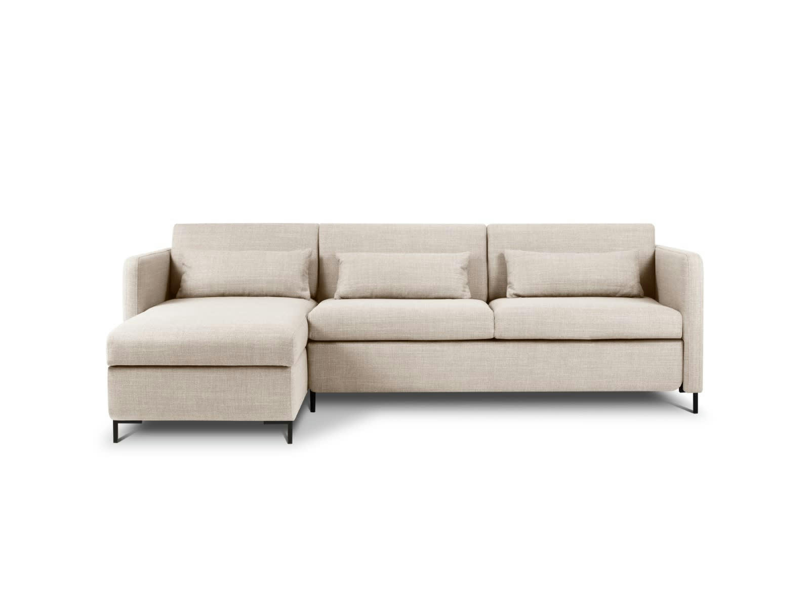 YANIS - Canapé D'Angle Gauche Conv. Coffre 4 places en Tissu Structurel Beige