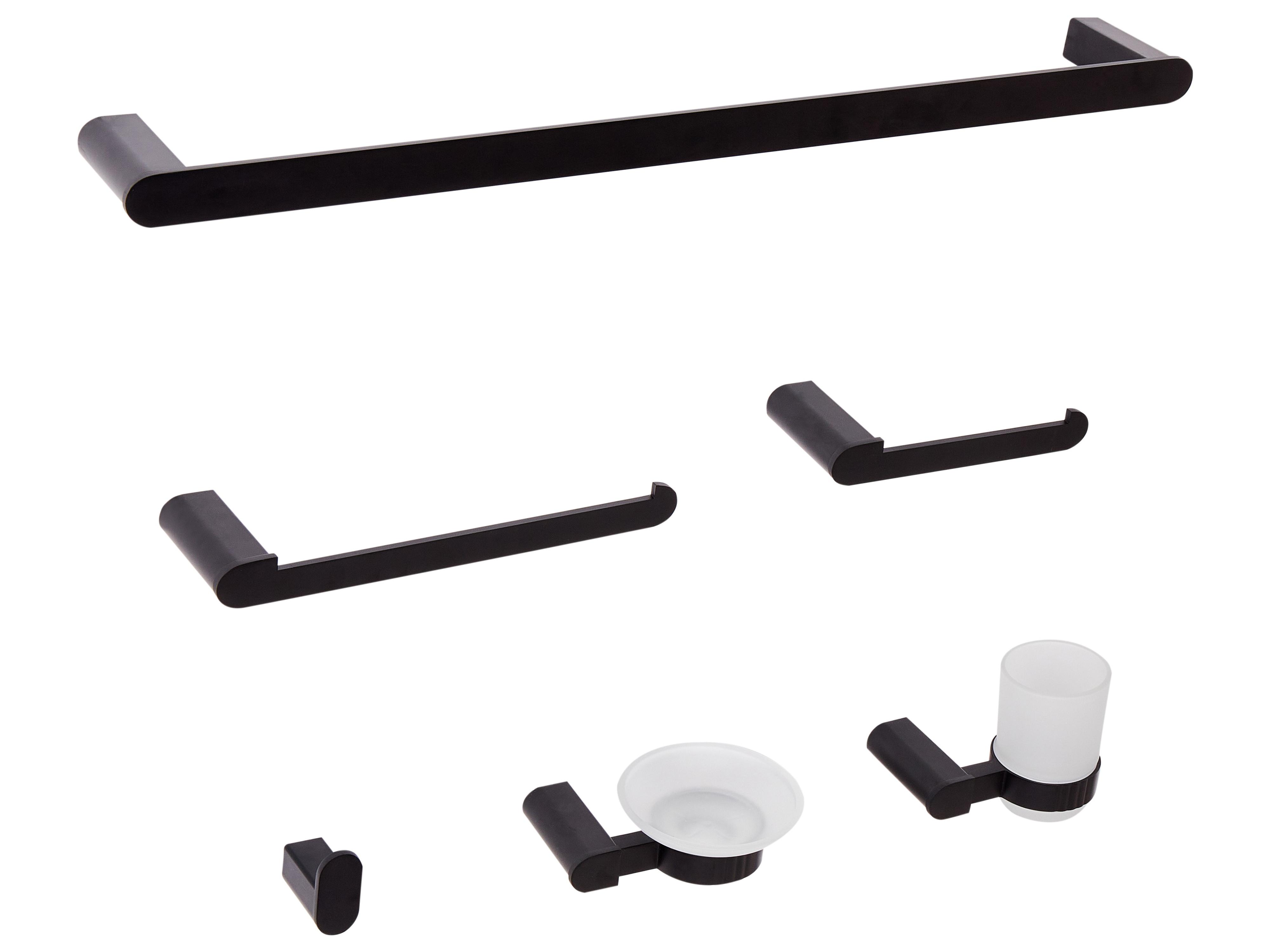 6-Piece Bathroom Hardware Set PARACAS with Towel Bars and Hooks Black