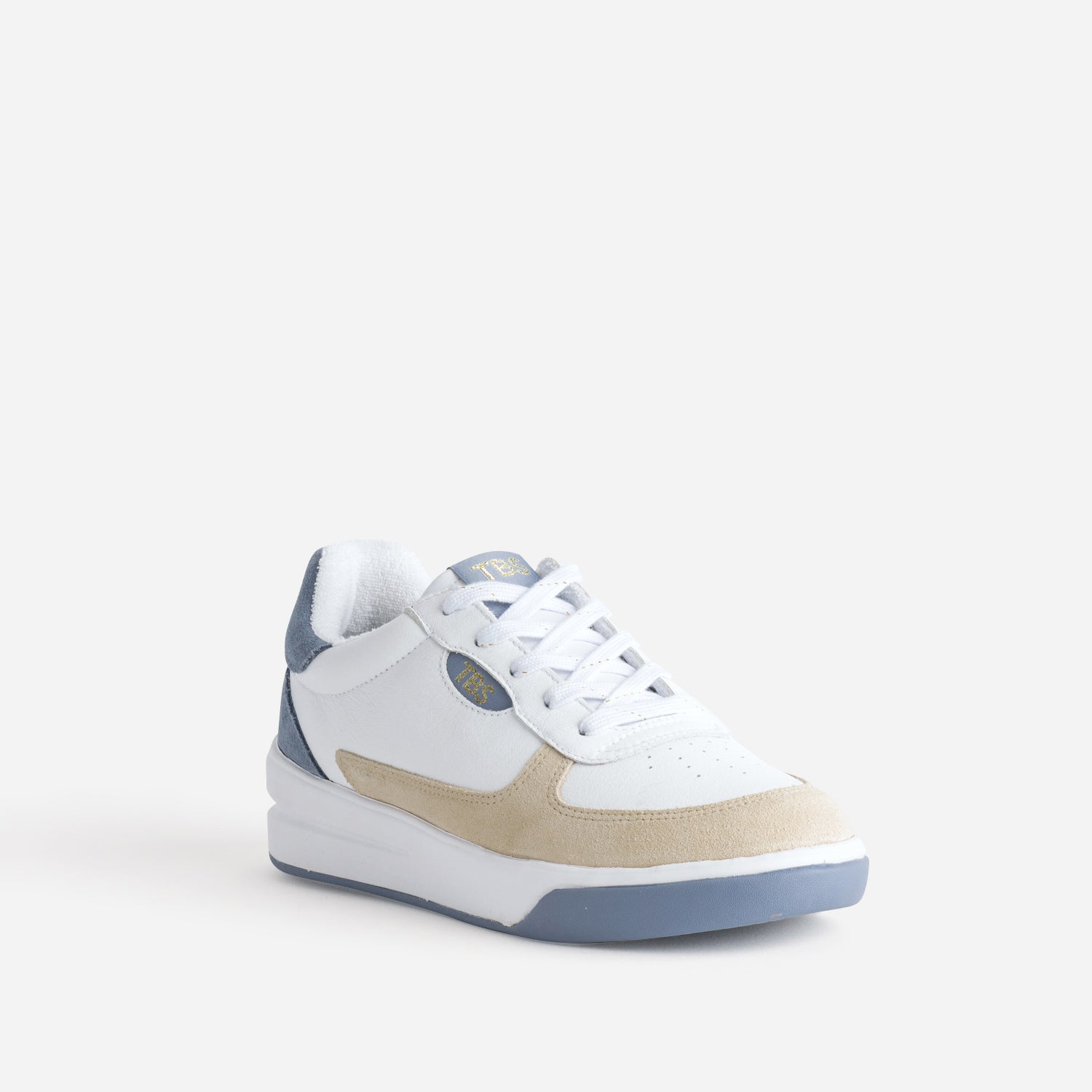 Tennis TBS blanche, beige et bleu ciel cuir
