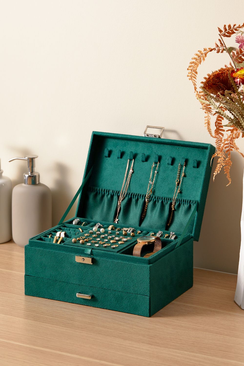 Living and Home Jewellery Box with Mechanism Key Lock