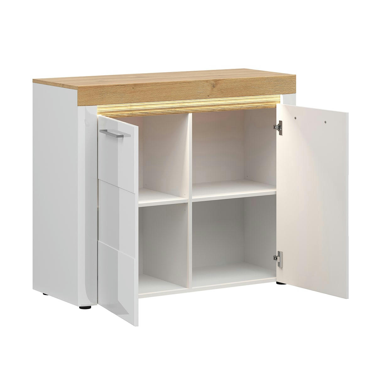 - Buffet 2 portes avec LED mdf et stratifiés blanc et naturel