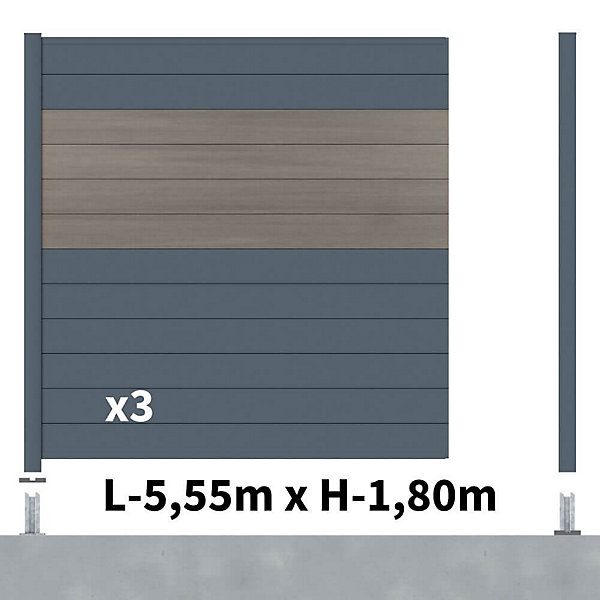 Kit clôture aluminium poteau sur platines - BAHIA &CRUZ Argent H-1,8m