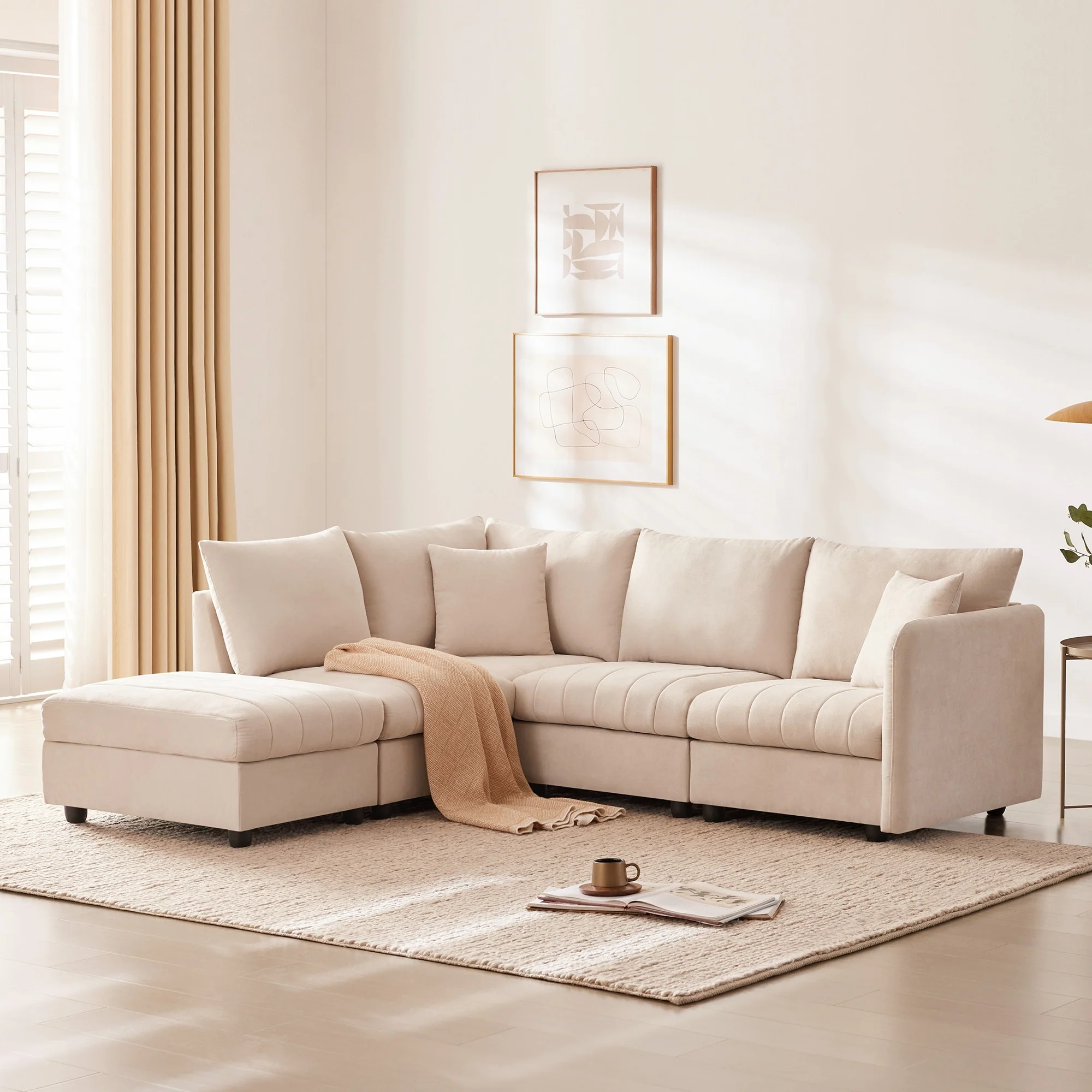 89 Polyester Modular Sectional Sofa with Deep Seat & Ottoman