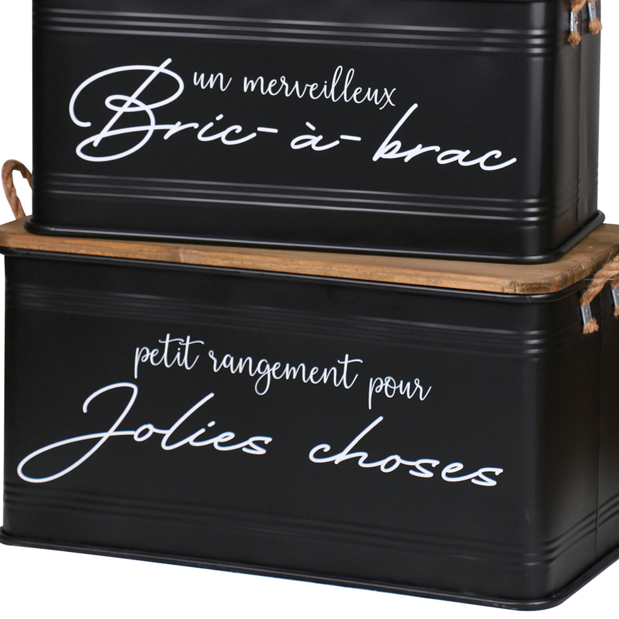 - Set de 3 malles en métal et bois 68x35x35cm