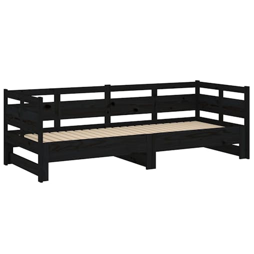 NNEVL Pull-out Day Bed Black Solid Wood Pine 2x(92x187) cm