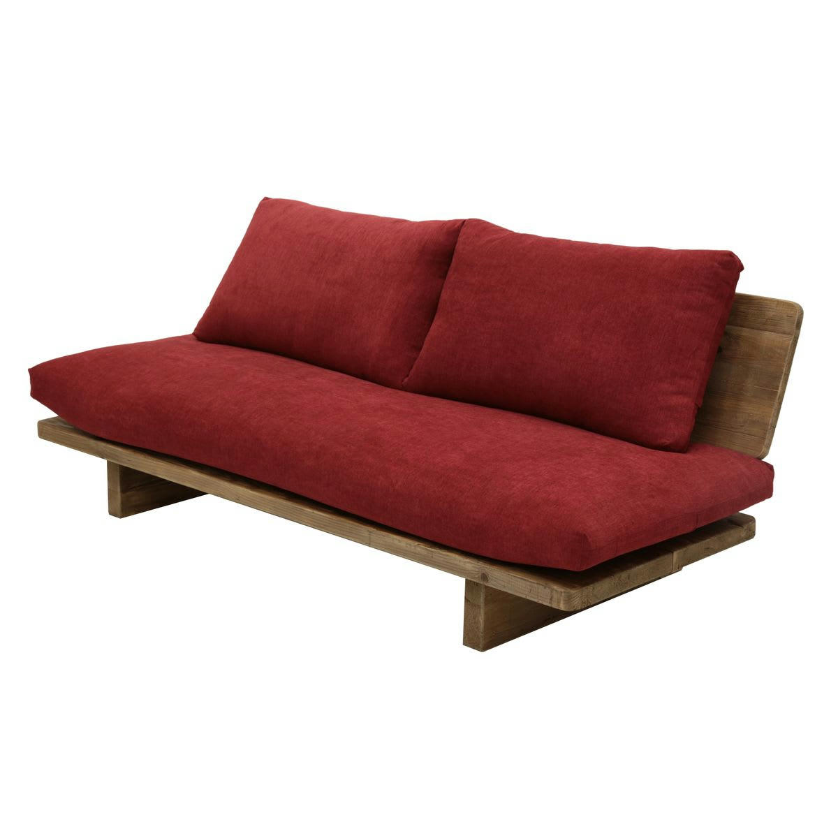 NEBRASKA - Canapé 3 places en pin recyclé et tissu rouge