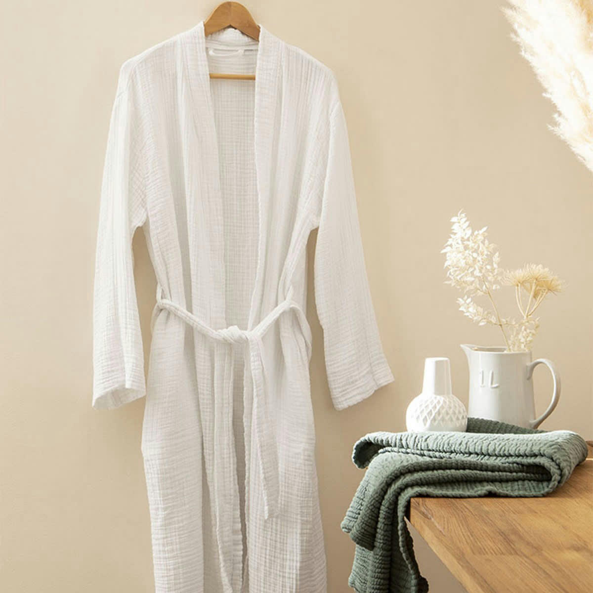 BONHEUR - Peignoir en gaze de coton blanc L/XL