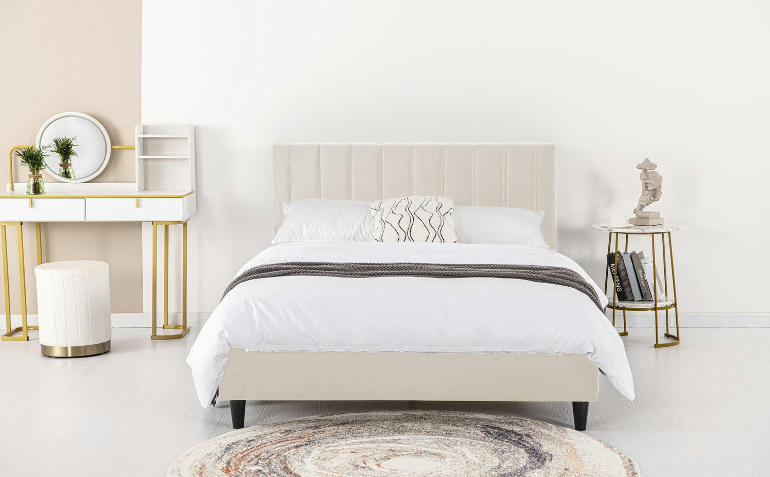 CAMBRIDGE - Lit 160x200 cm en velours beige