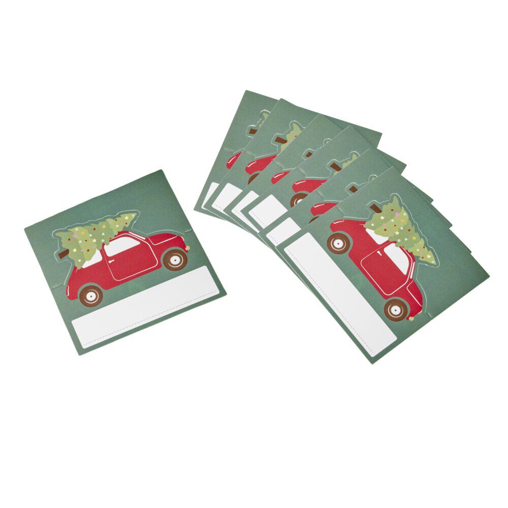Porte nom No&euml;l en papier motifs voiture 8 pièces