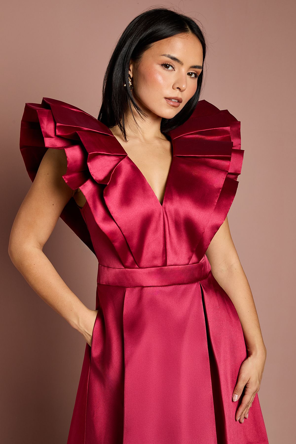 Coast Petite Frill Sleeve V Neck Midi Dress
