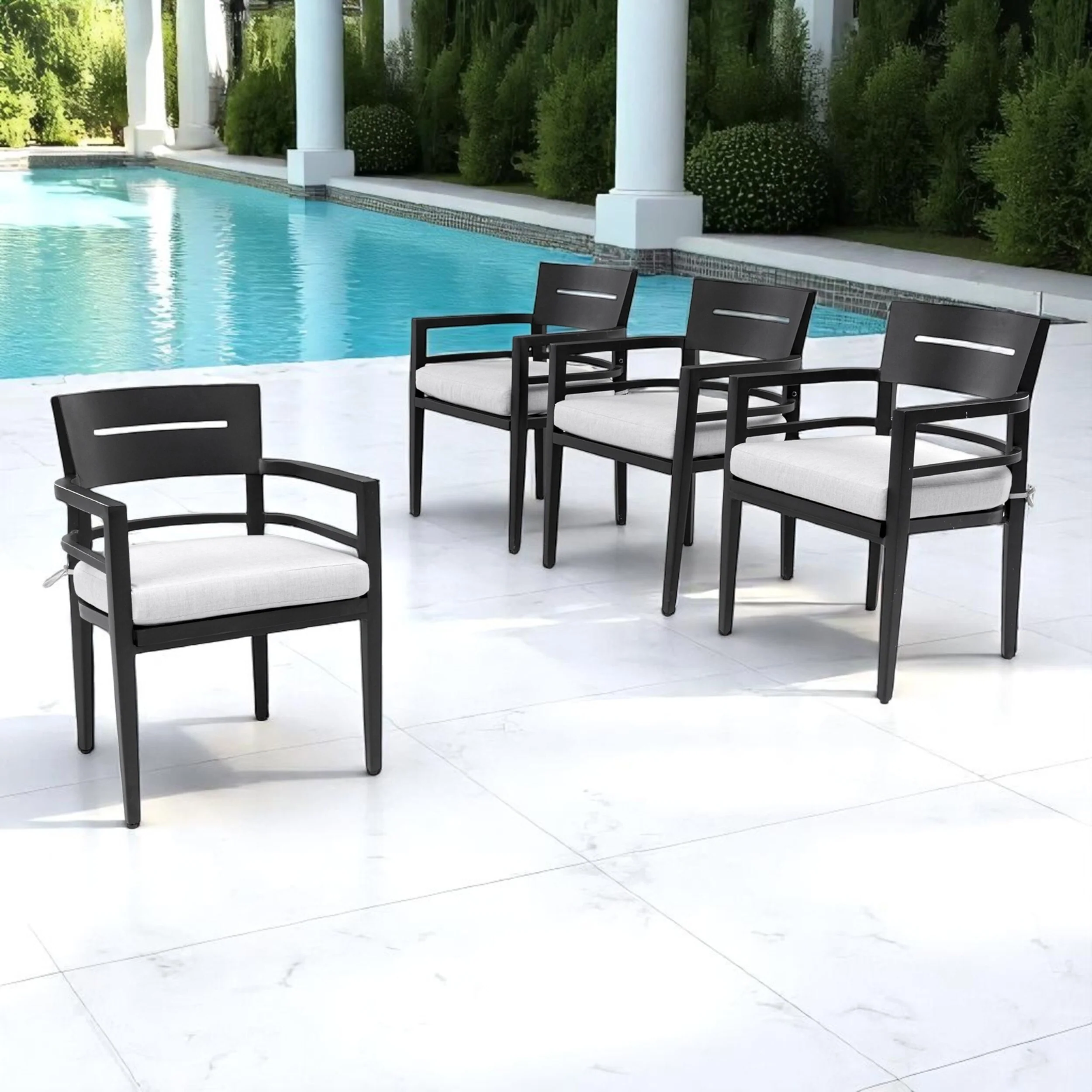 KISRAIS Modern Classic Outdoor Patio Cast Aluminum 4PCs Dining Chairs, Sunbrella Fabric Cushion