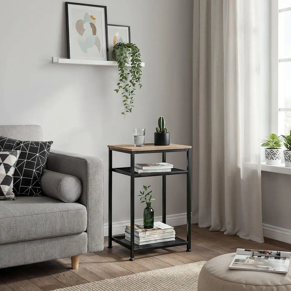 tectake Bijzettafel York 45,5x36x75,5cm, Industrieel Licht Hout, Eiken Sonoma