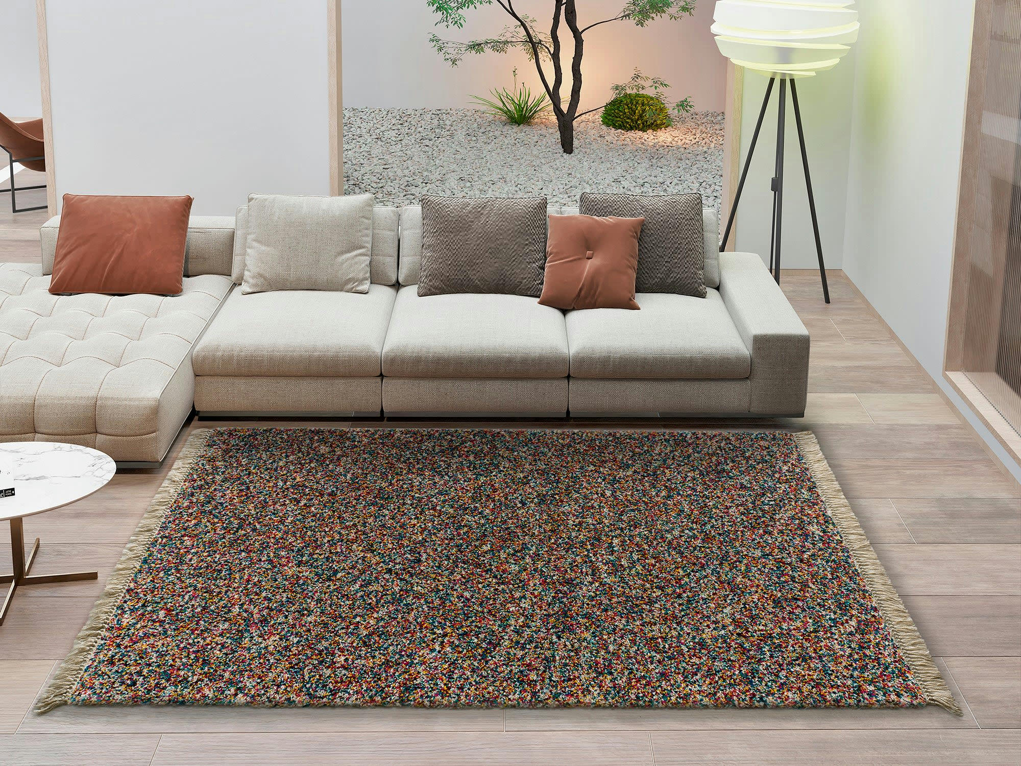 YEBEL - Tapis shaggy avec franges multicolores, 160x230 cm