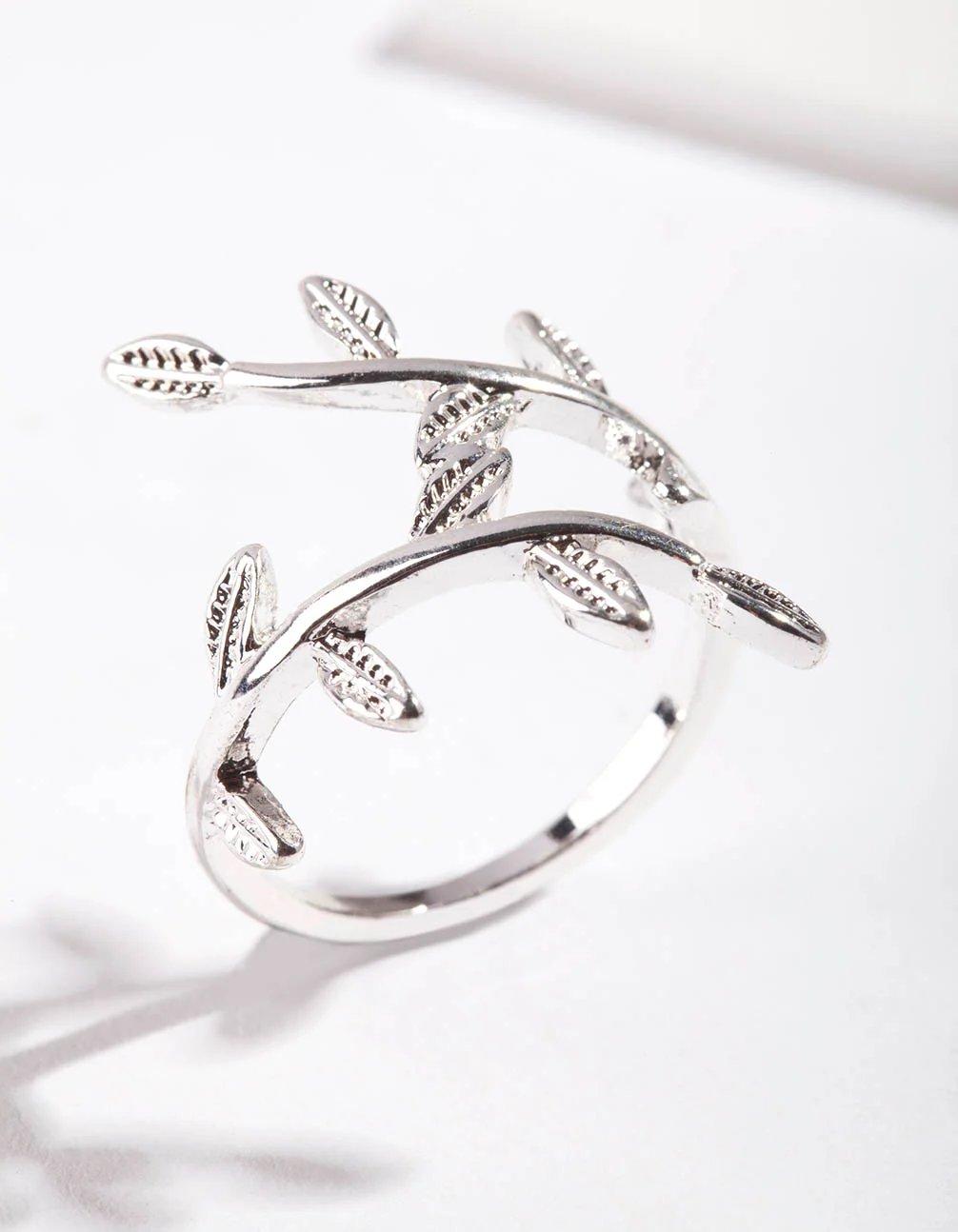Silver Leaf Double Band Ring