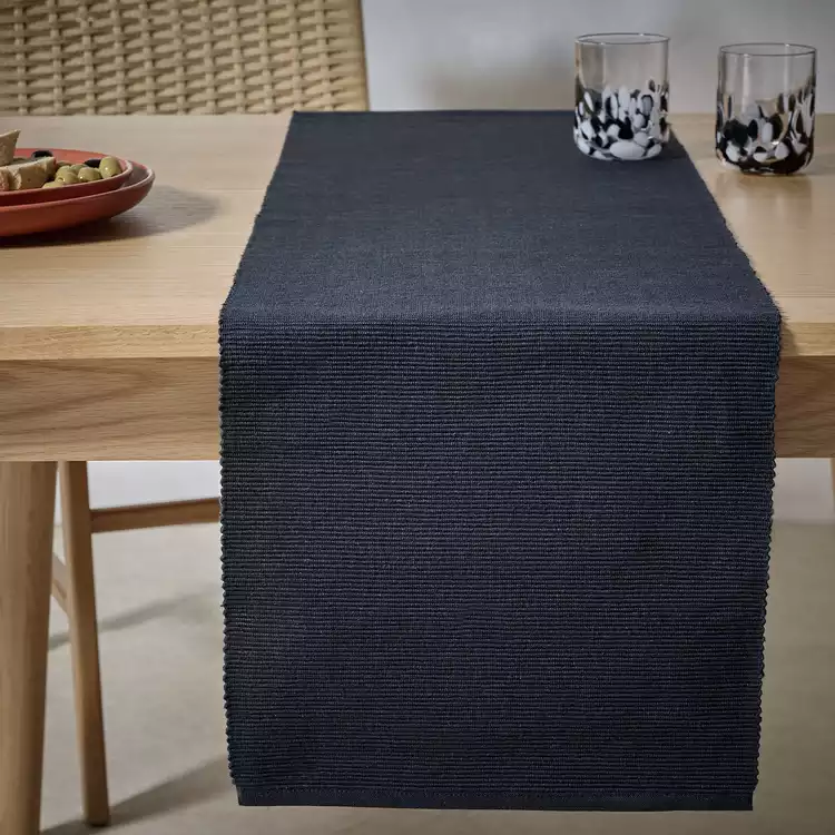 Habitat Ribbed Cotton Table Runner - Black
