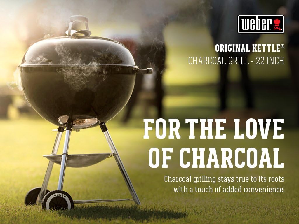 Weber Original Kettle Charcoal Grill  22-Inch  Black – Classic Outdoor BBQ Grill with One‑Touch™ Cleaning System & Precise Temperature Control Dampers