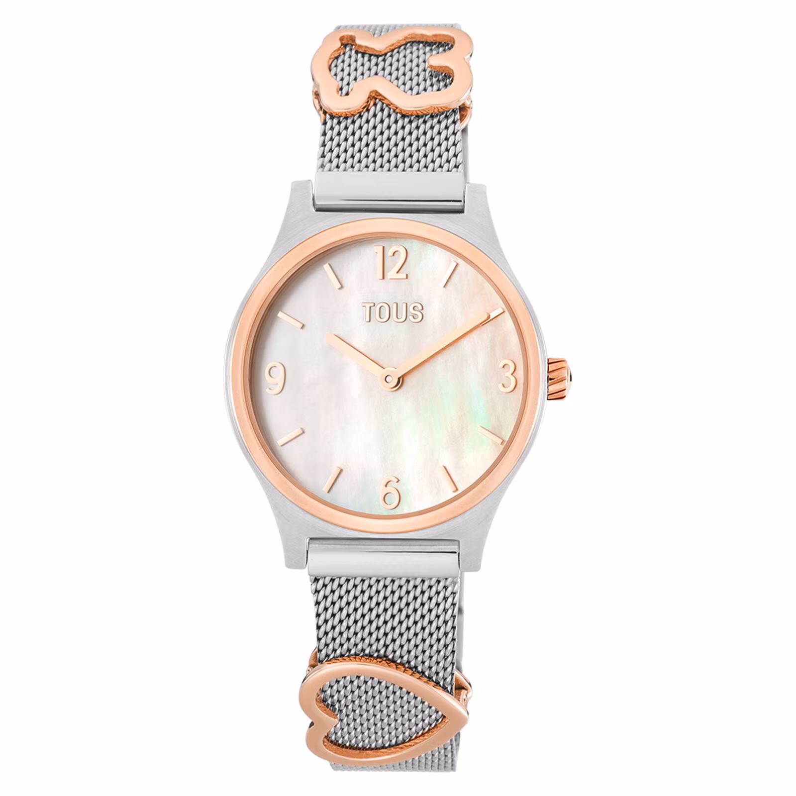 Reloj analógico/digital con brazalete de acero, acero rosado y esfera de nácar Epic Icon Mesh